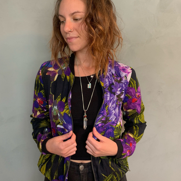 Vintage 90s Grunge Floral Fleece Track Jacket - Picture 3 of 7